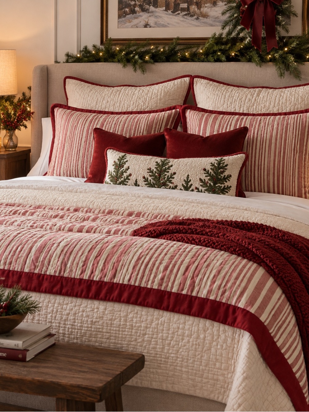 Threshold Pair of Shams Striped Red and Cream Quilted Pillow Case Cover